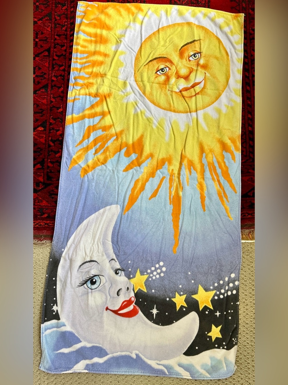 Vintage Hilasel Celestial Moon And Sun Beach Towel Incredible Shape! Excellent!